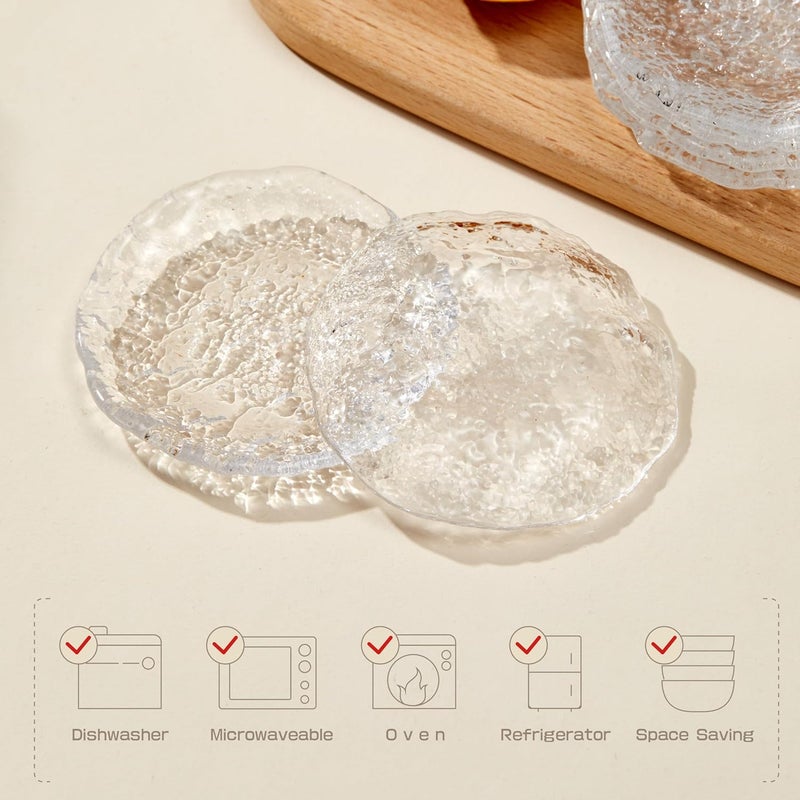 Cryyam Soy Sauce Dishes, Small Dipping Sauce Cups and Bowls, 3.1 Inch Clear Serving Dishes for Condiments, Snacks, Set of 6, Handblown Glass Sauce Dipping Bowls (6, Glacier-Textured) - Image 5
